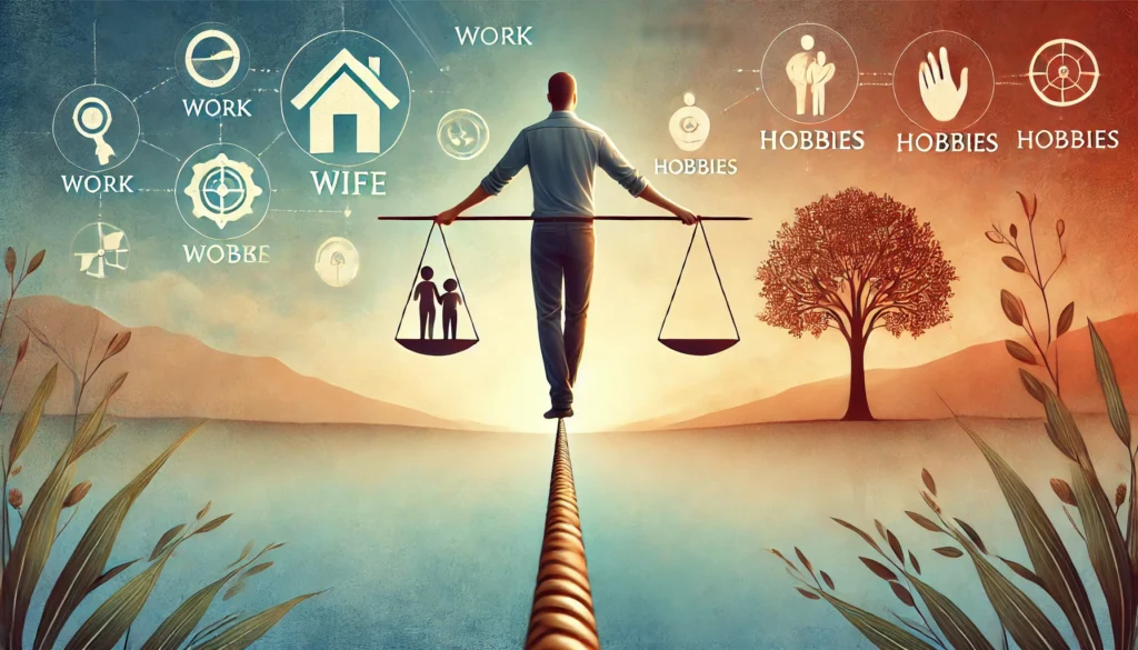 a-man-standing-on-a-tightrope-balancing-two-sides—on-one-side-a-representation-of-his-wife-with-a-home