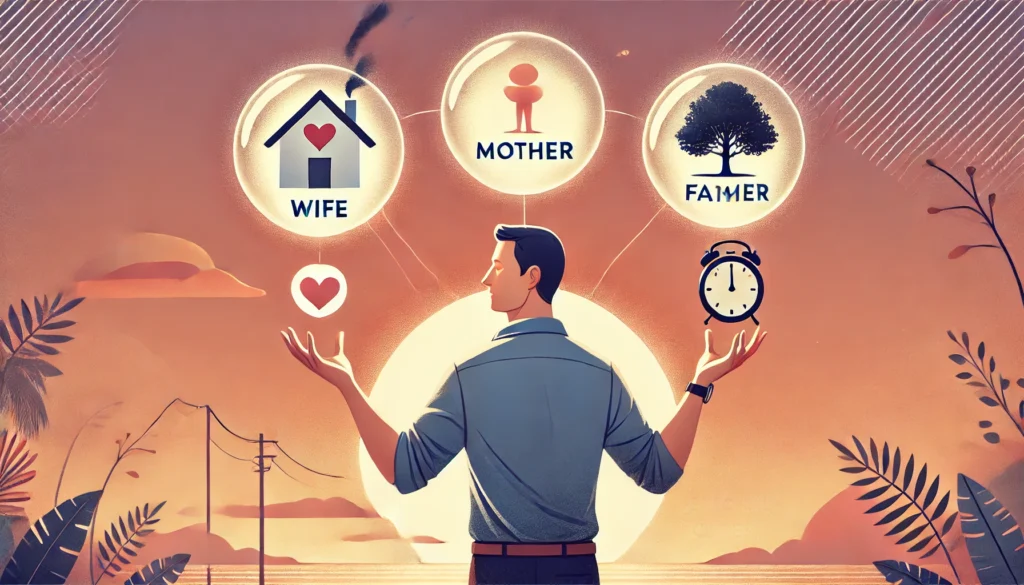 a-man-juggling-two-glowing-orbs-one-labeled-Wife-with-a-home-symbol-inside-and-the-other-Mother-with-a-family-tree