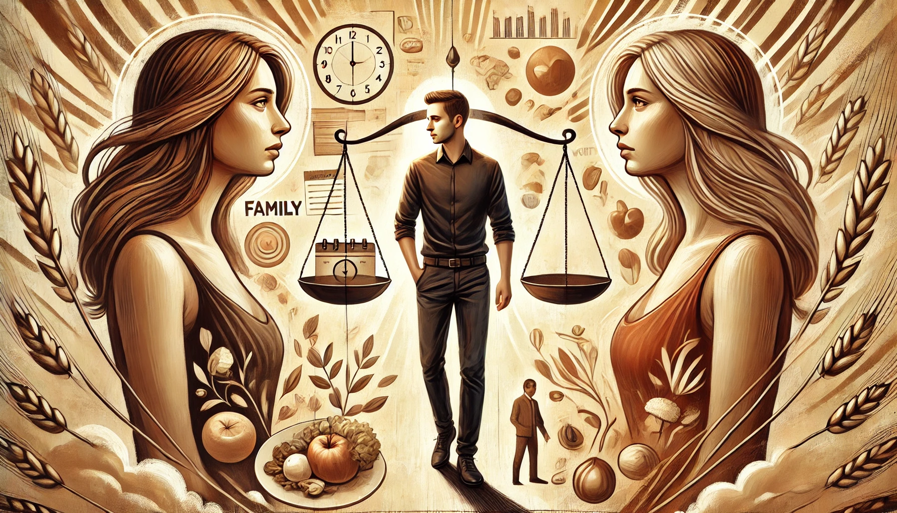 An-artistic-depiction-of-a-man-standing-between-two-important-women-in-his-life-one-symbolizing-his-wife-and-the-other-his-mother-each-facing-oppos